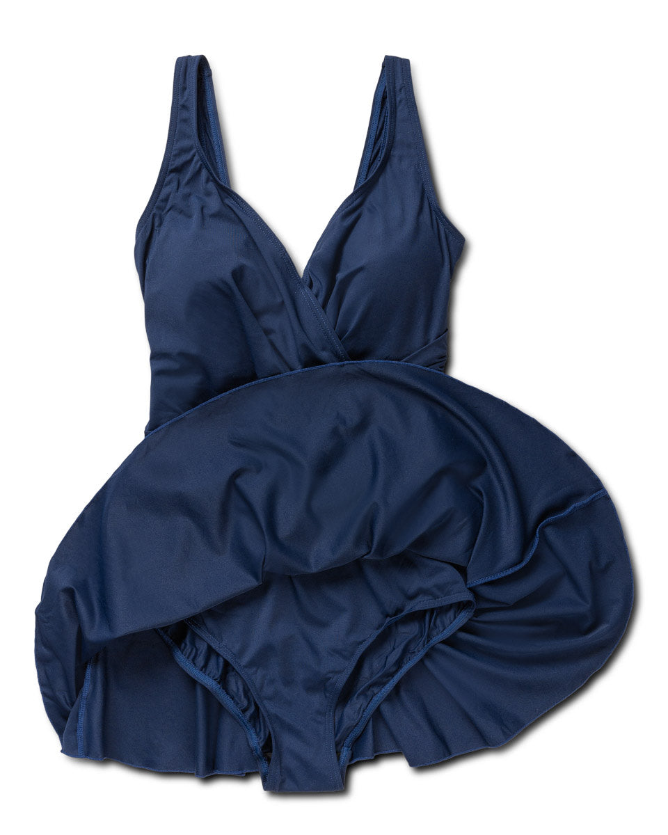 Panos Emporio Venezia Swim Dress Elegant Draped Swimsuit with Skirt | Timeless Shaping Design panos.com Panos Emporio Venezia Swim Dress Elegant Draped Swimsuit with Skirt | Timeless Shaping Design panos.com